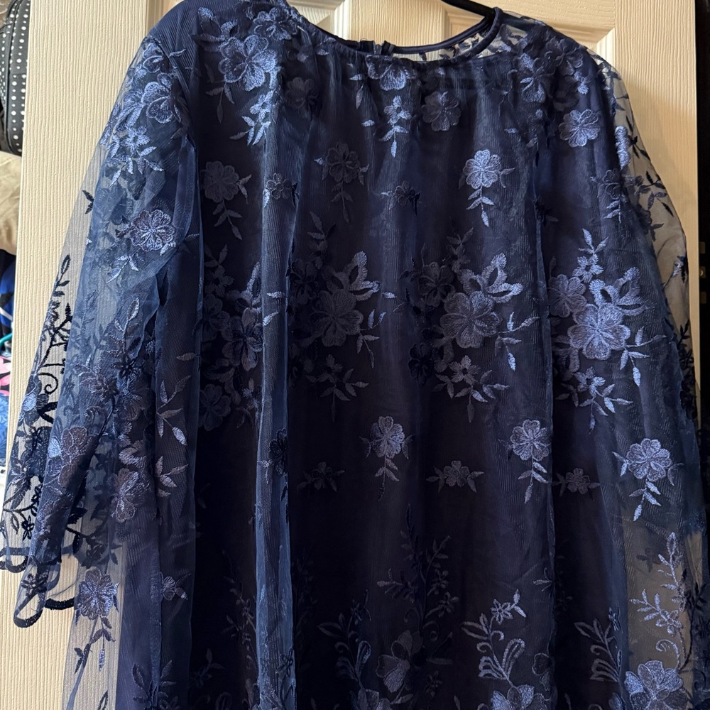 Elegant Navy Floral Kids Dress